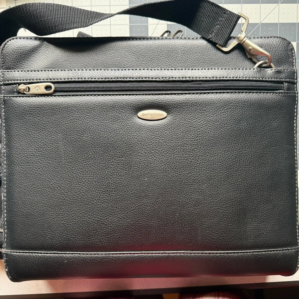 Samsonite 1910 Black Leather Messenger Bag‎ Briefcase Laptop Case Shoulder Bag